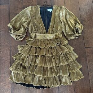 Gold Ruffled Mini Dress